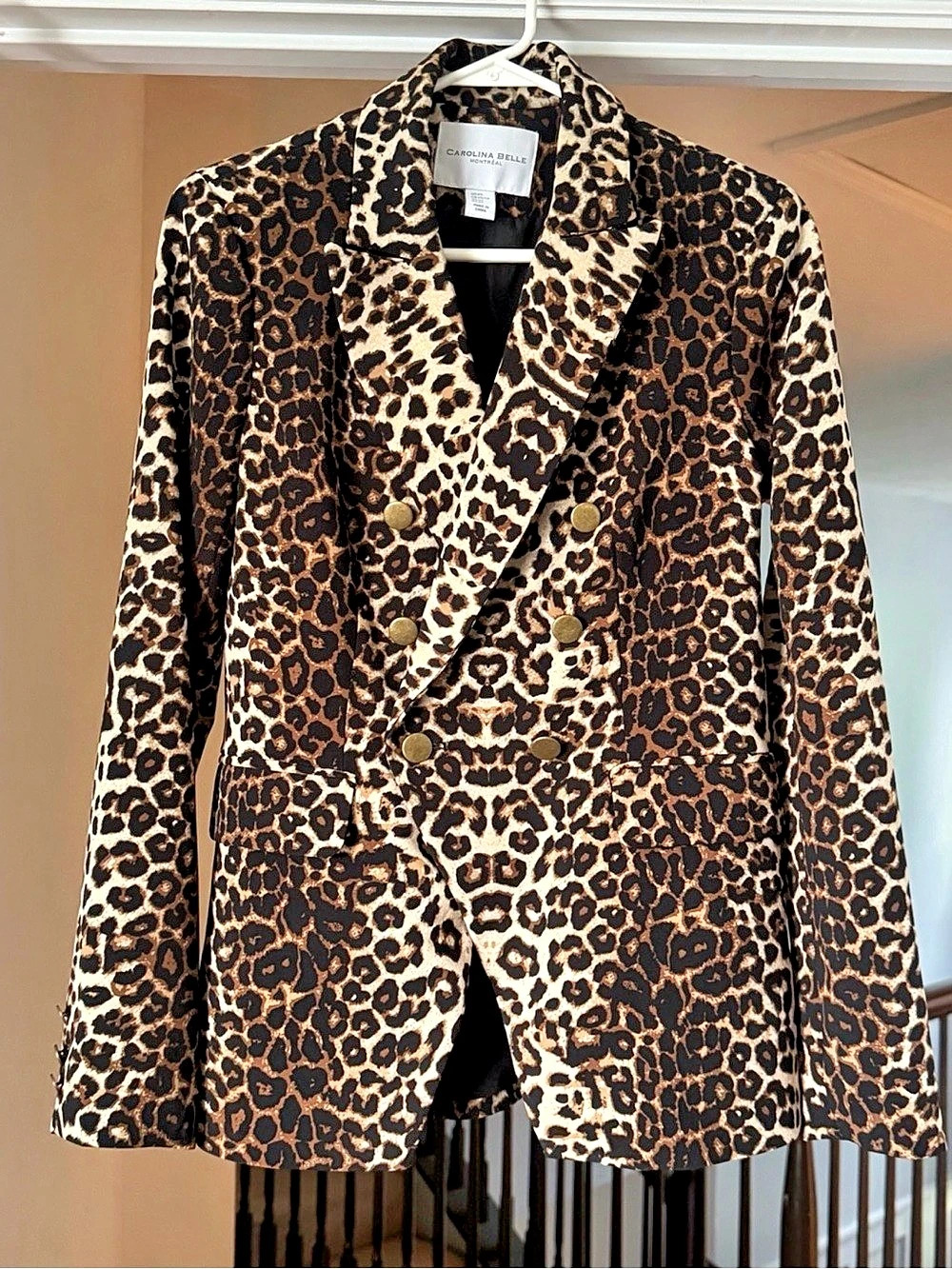 Carolina Belle Montréal Leopard Print Double Breasted Blazer XS